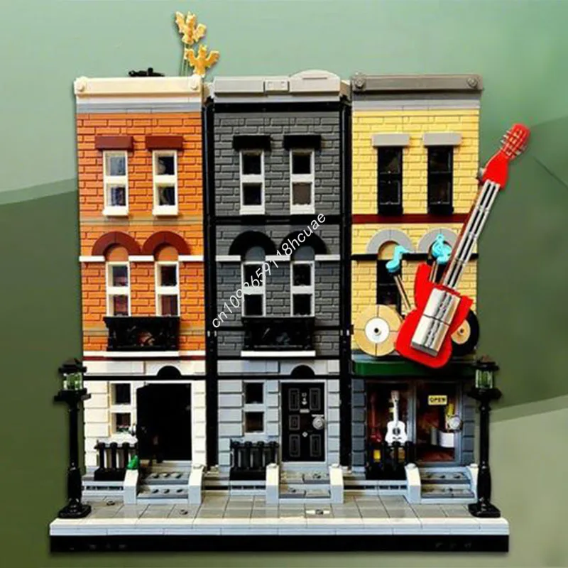 4147 Uds. MOC Grimmauld tienda de guitarra Townhomes tienda de música bloques de construcción Modular juguetes DIY para niños educación regalos de navidad