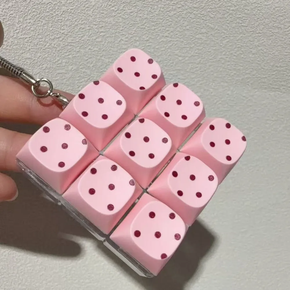 Button Keycap Fidget Keychain 3/4/6/9 Keys Stress Relief Keycap Fidget Polka Dot Pattern with Lights Bag Pendants for Adult Kid