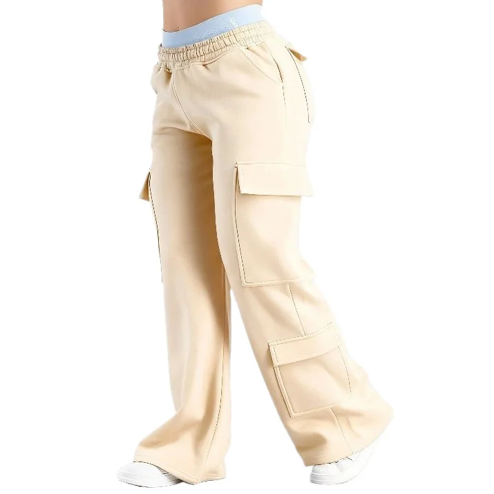 Fashion solid color casual pocket temperament commuting style trendy loose straight trousers personalized versatile trousers