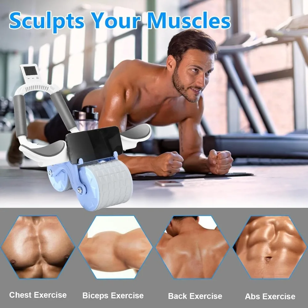 

2025 New Ab Roller Wheel with Knee Mat &Timer, Automatic Rebound Abdominal Wheel, Ab Abdominal Exercise Roller with Elbow