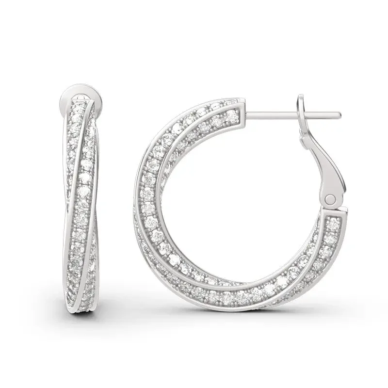 Fancy Silver Color Hoop Earrings with Crystal CZ Stone Newly-designed Women's Ear Accessories Versatile Statement Jewelry