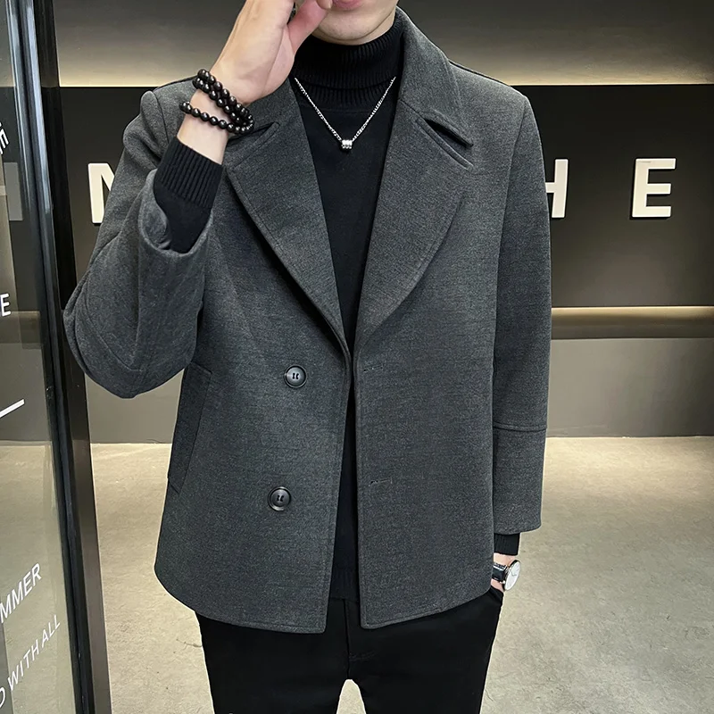 Men's Clothing Short Single Breasted Woolen Jacket/Male Slim Fit Trench Coat  Men Streetwear Loose Autumn Casual Woolen Jacket