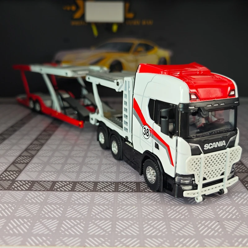 1:50 simulation Full alloy sliding Scania double decker transport vehicle alloy car model doors on both sides that can be opened