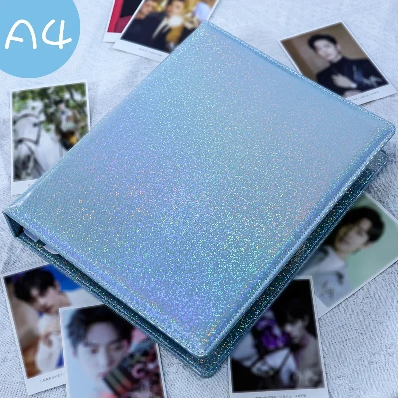 Laser Farbe A4/A5 Fotokarte Binder D Ring Große 9Grid Sammeln Buch 3 zoll Fotoalbum PU Leder foto Halter Koreanische Kpop