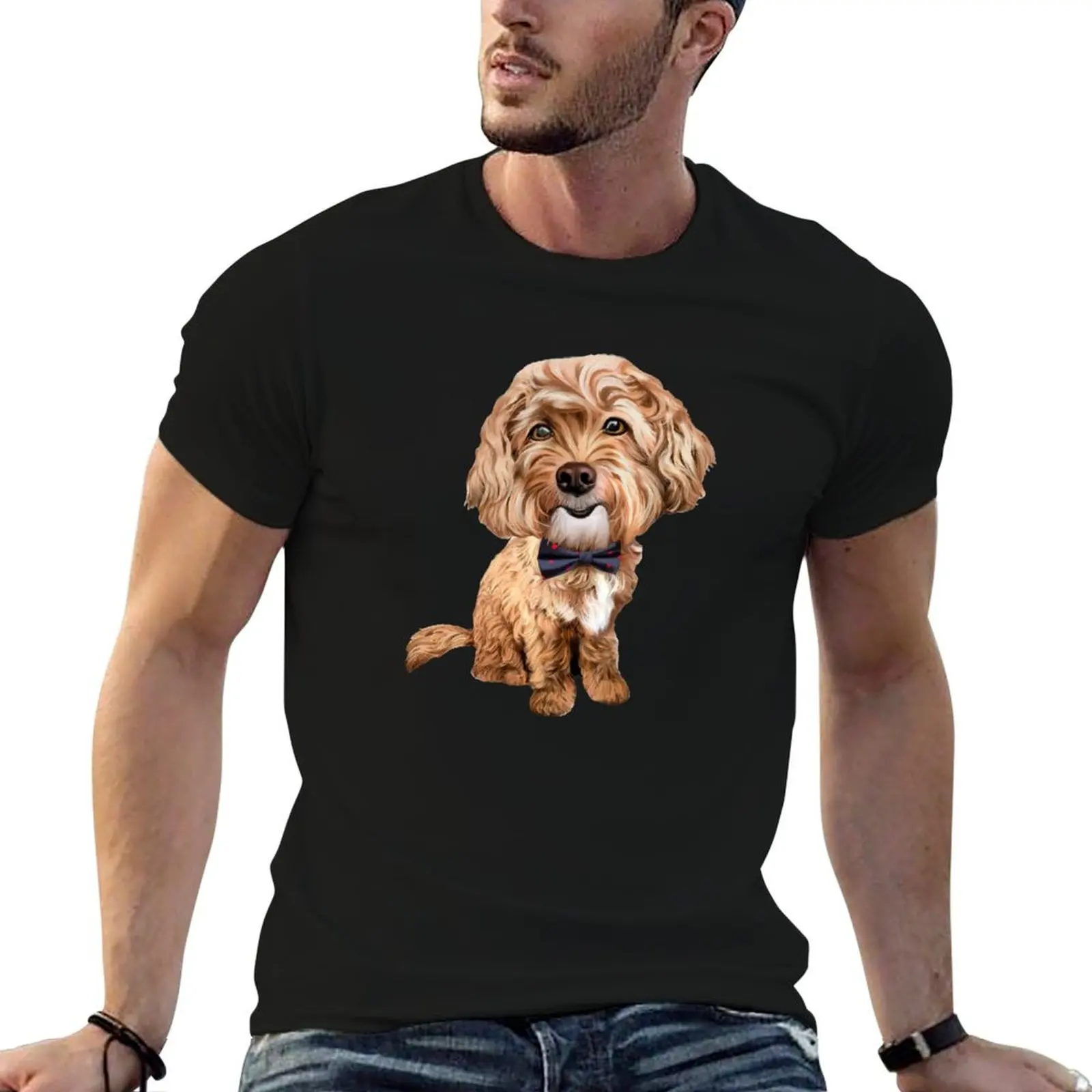 Cavapoo Cavoodle Bow Tie T-Shirt man t shirt graphic t shirts plain mens cotton t shirts