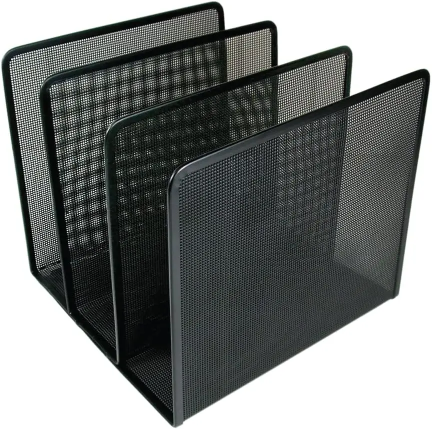 

Black Metal Mesh Desktop File Sorter, 3 Compartments for Office School Home, 7.75x7.75x7.25 in