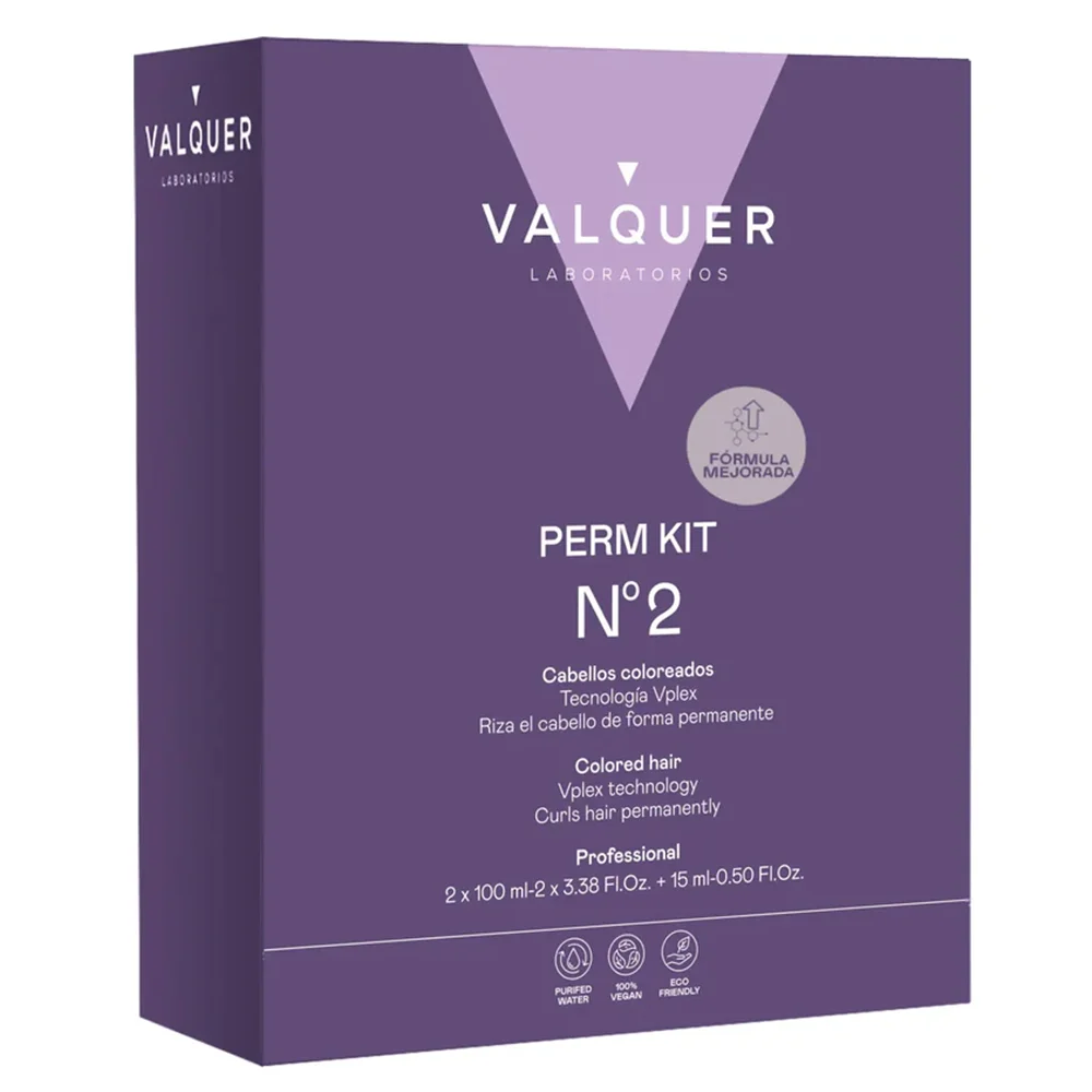 VALQUER Kit Profesional para Permanente Nº2 | Cabello Teñido, Decolorado o Tratado Químicamente | Líquido Moldeador + Neutralizante + Acondicionador E