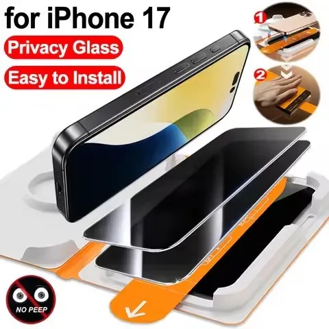 

Dust Free Installation Privacy For iPhone 17 Pro Max 17 Air 16 Pro 16Plus 16e SE4 2025 Full Cover Anti-spy Tempered Glass