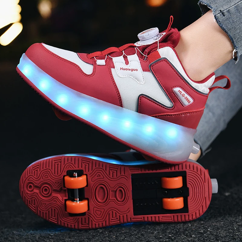 Roller Skate Shoes Kids 4 Wheels Sneakers Boys Girls Fashion Casual Sport Light Up Boots Children Toy Gift Game Footwear