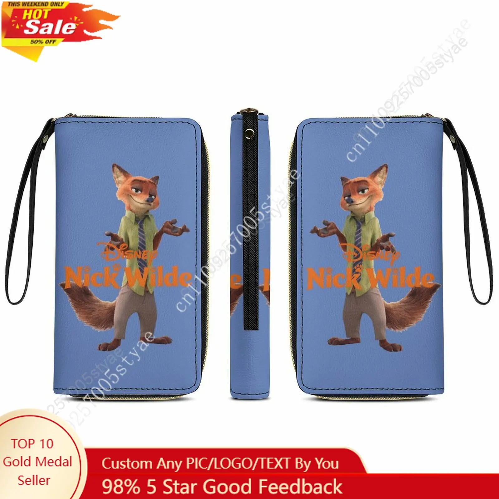 Cartera de cuero Nick Wilde con licencia de Disney, personalizable, diseño personalizado, diseño portátil, impresión a doble cara