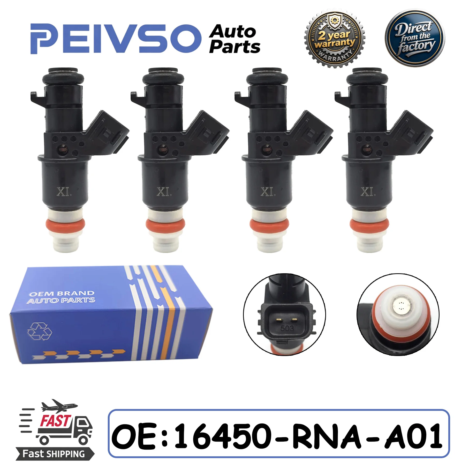 PEIVSO 4pcs/lot Fuel Injectors 16450-RNA-A01 Fits for Honda Jazz MK3 Civic 8 MK8 Fit 1.4L 1.5L 1.6L 1.8L