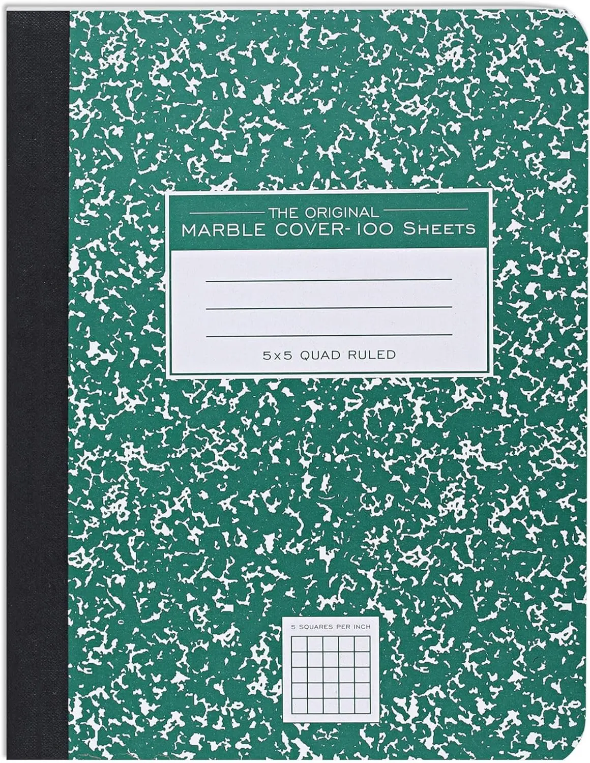 

Hard Cover Composition Notebook, Green Marble, 9.75"x7.5", 5x5 Graph Ruled, 100 Sheets