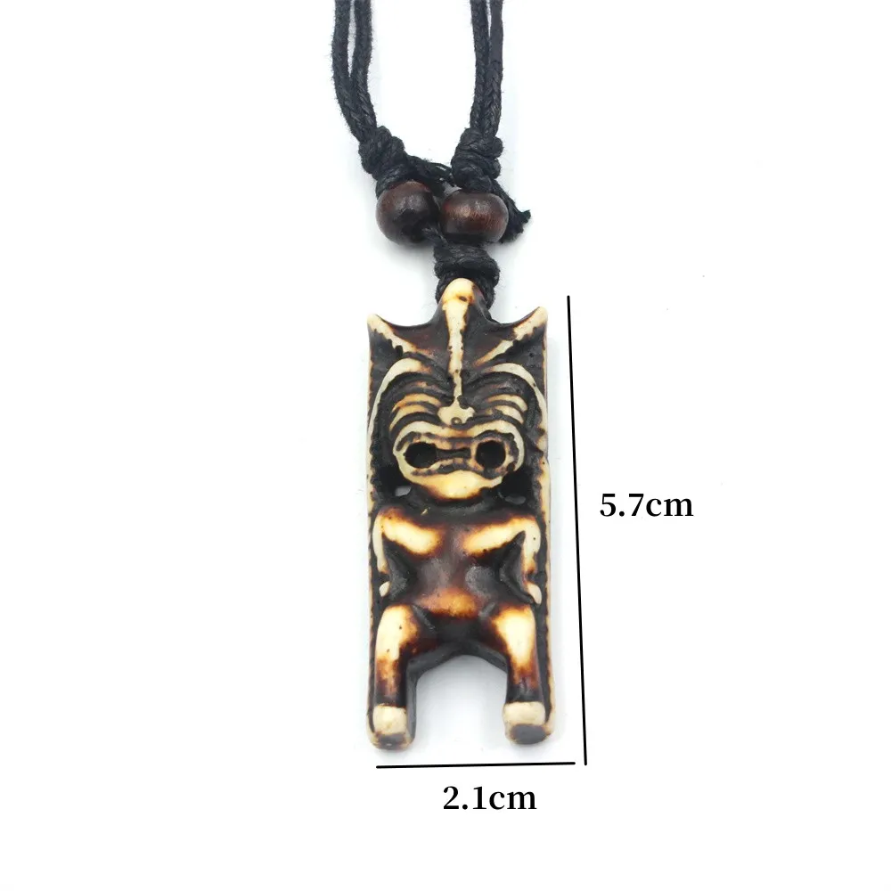 12pcs/Lot Hawaiian Tiki totem Necklaces for Men Women imitation Yak bone Carved NZ Maori Totem Pendant Necklaces Amulet Jewelry