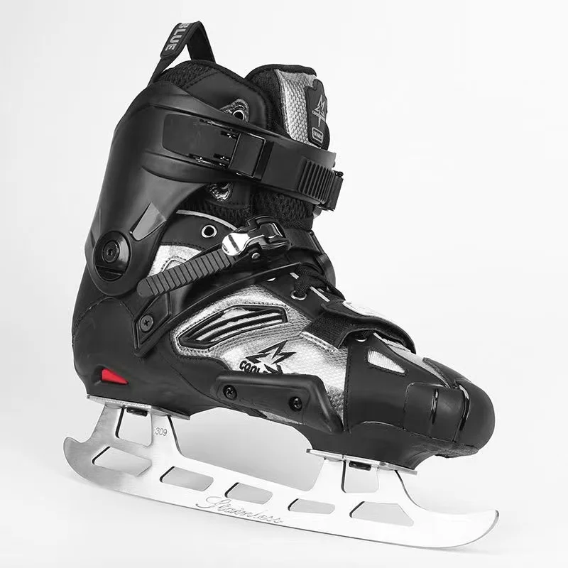 Patins à roulettes pour hommes et femmes, patinage de hockey sur glace avec de vraies chaussures de patinage de vitesse, double usage, collège