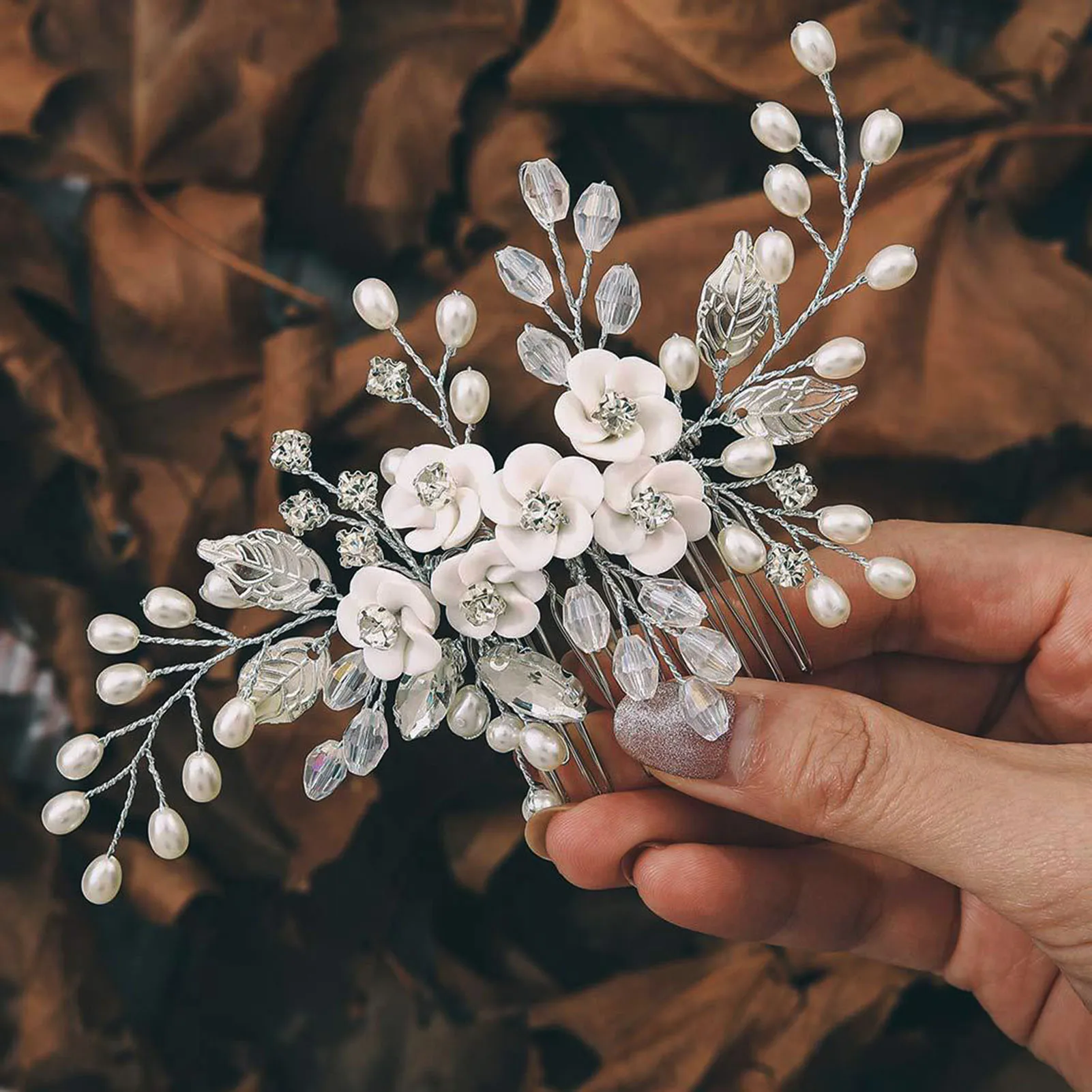 Bride Wedding Headbands White Flower Designs Simulated Pearl Hairbands Floral Crown Hair Jewelry for Women Girls Birthday Party