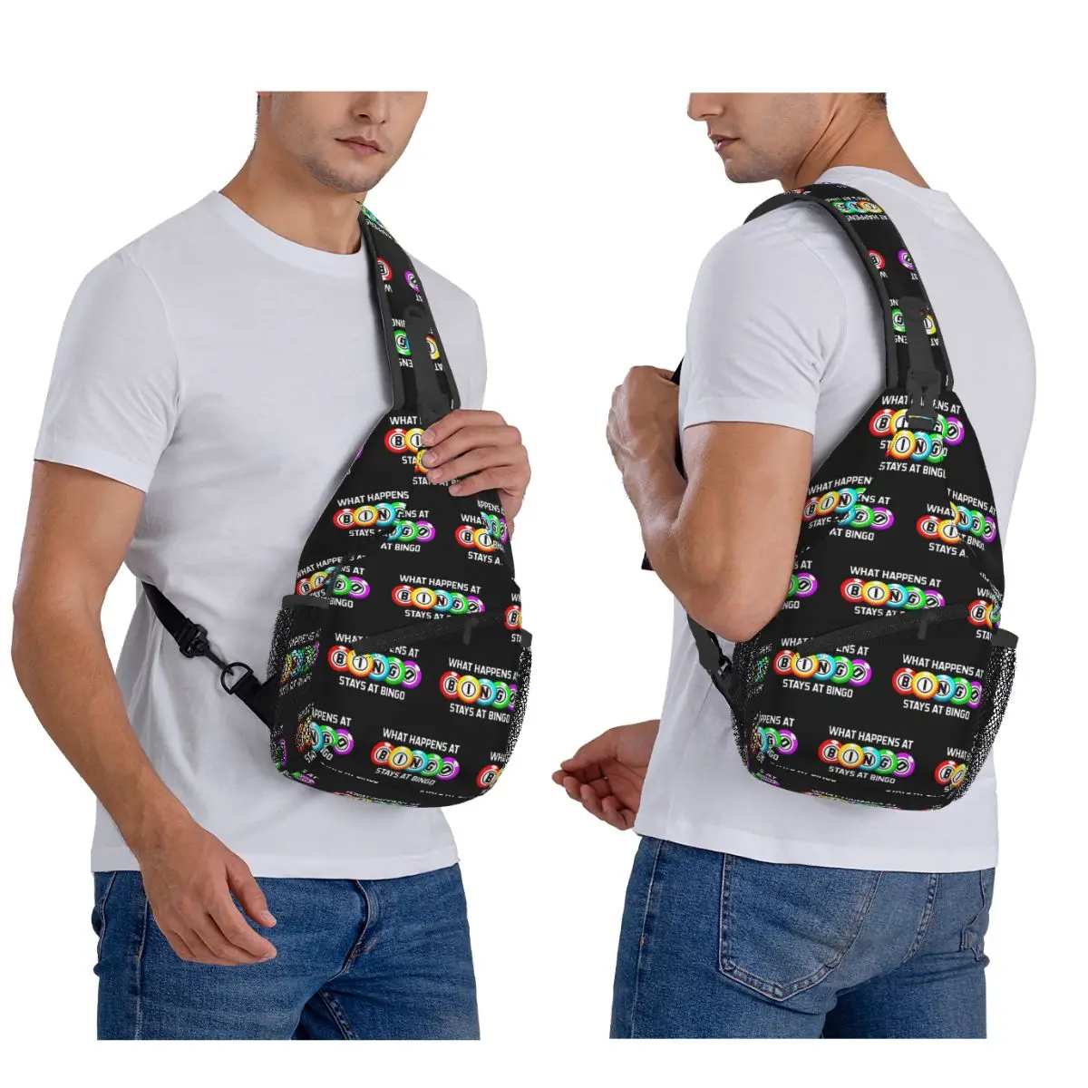 What Happens At Bingo Chest Bag Men Sling Crossbody Backpack Chest Bag Traveling Hiking Daypack Shoulder Bag