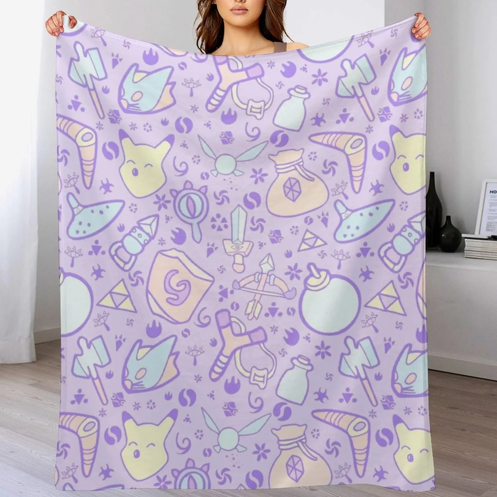 Zelda Doodlez (Purple Pastel ver.) Throw Blanket Warm halloween Custom Blankets