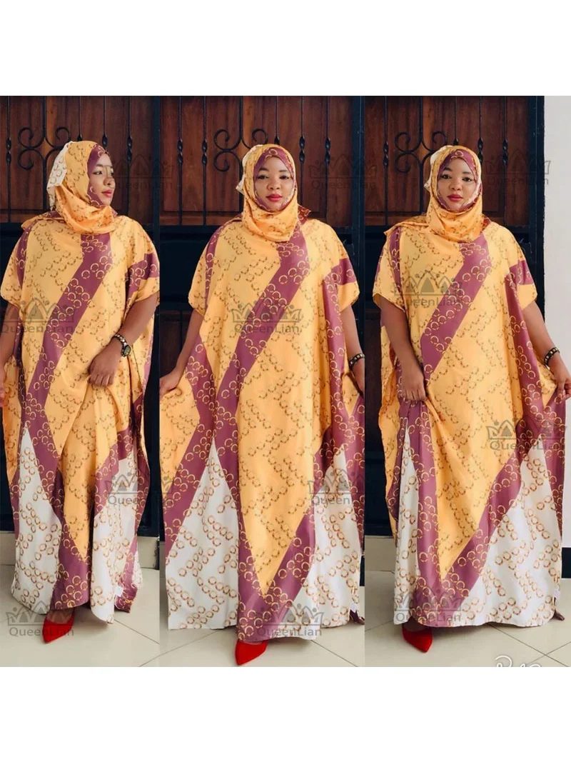 Free Size New Chiffon Super African Dashiki Traditional Party Dress with Scarf for Lady African Print Dresses