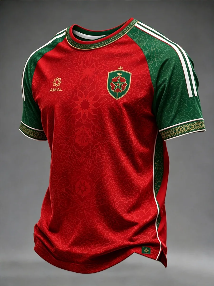 2026 New Moroccan National Trend Design Football Jersey for Fans, Quick Drying Casual Sports Men's T-shirt
