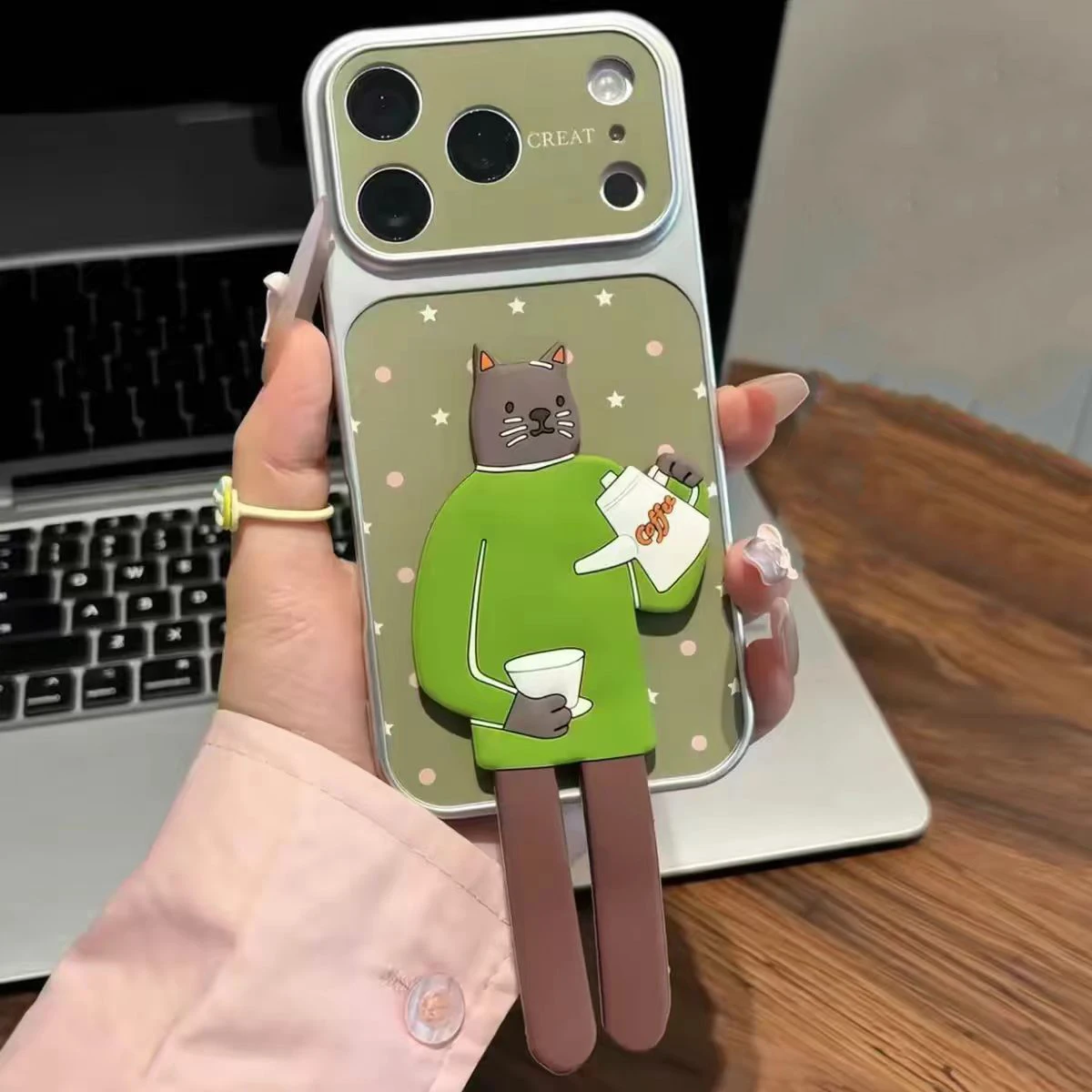 Forest Green Leather Phone Case For iPhone 18 Pro Max Case iPhone 17 16 15 14 13 12 11 Pro Max Stars Polka Dots Shockproof Cover - view 6