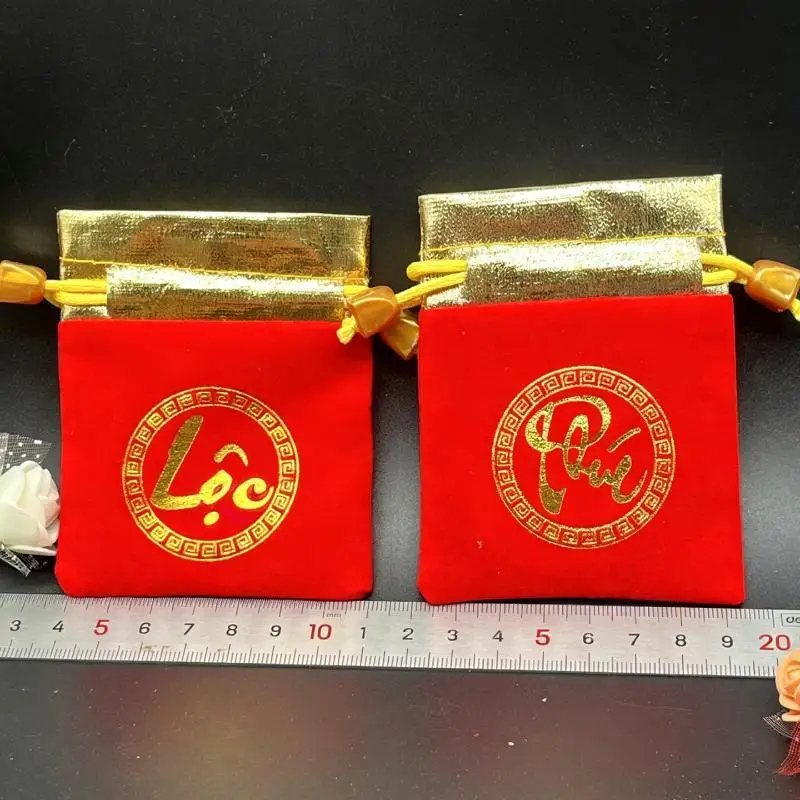 Red Velvet Blessing Drawstring Gift Bag Brocade Wedding Candy Pouch Creative Marriage Party Favor Packaging Supplies