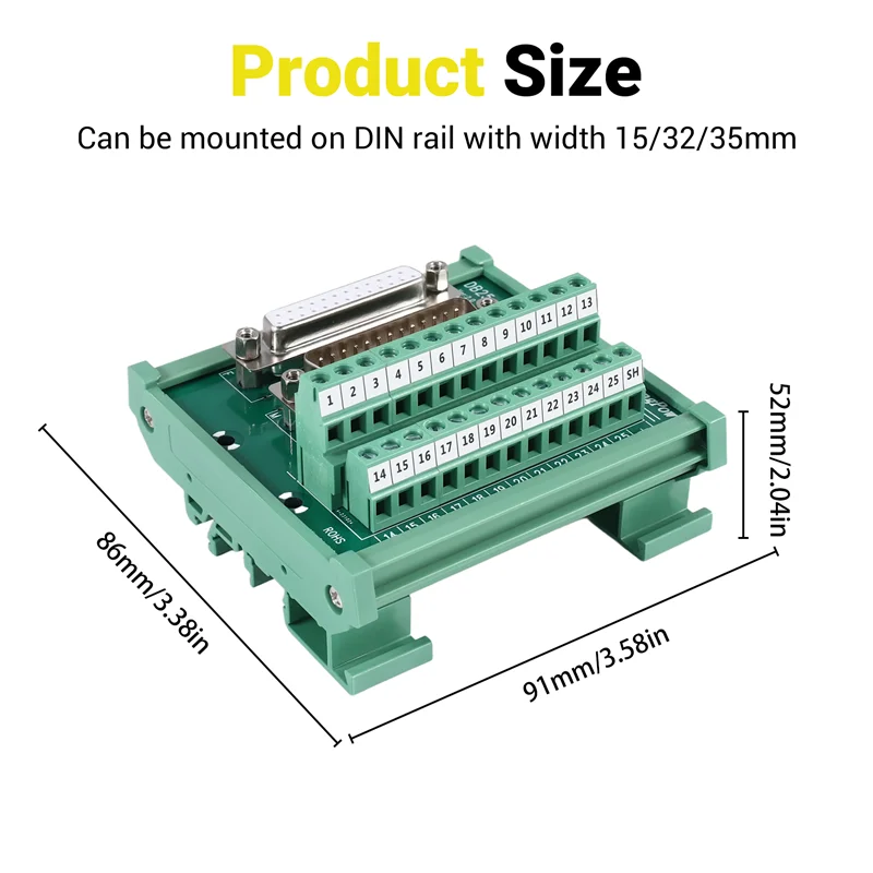 A25P DB25 DIN Rail Mount Interface Module Male/Female Connector Breakout Board