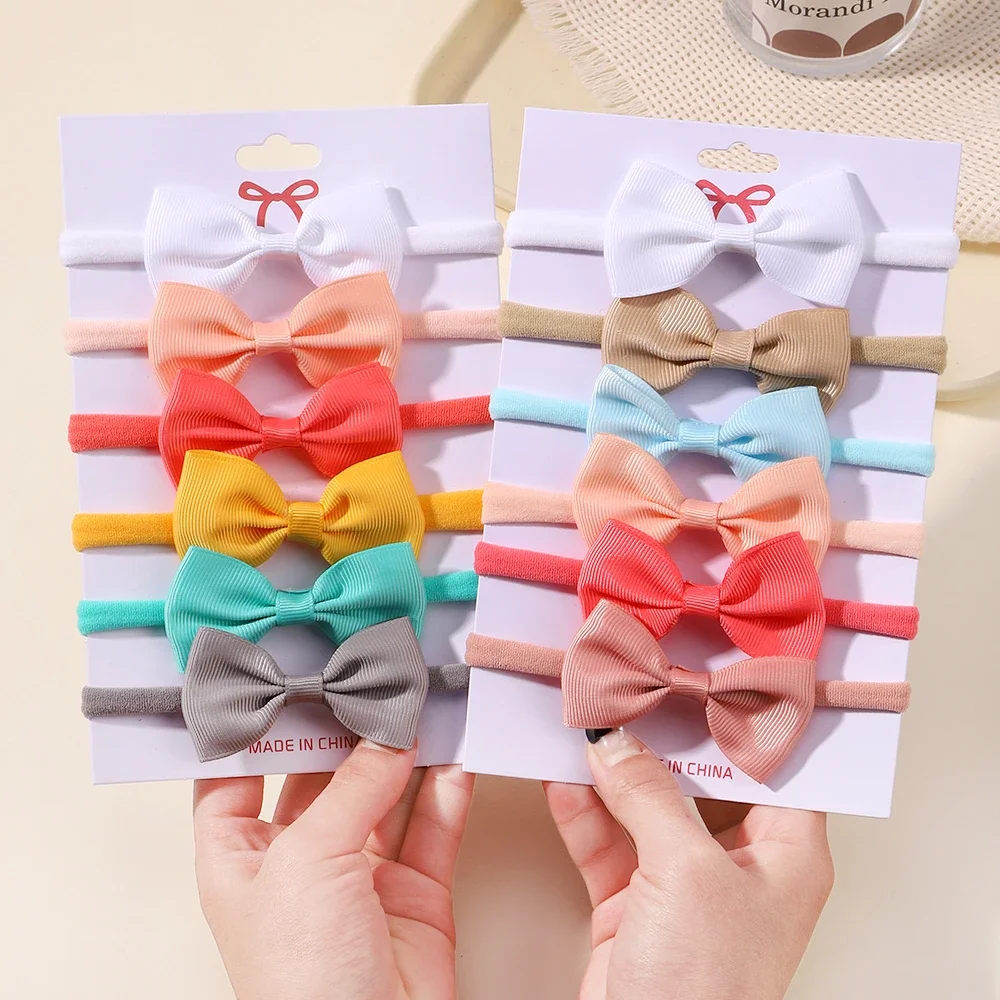 5Pcs/Set Elastic Baby Headband Solid Corduroy Ribbon Bow Headscarf Hairband Newborn Cute Knitted Headband Babe Hair Accessories