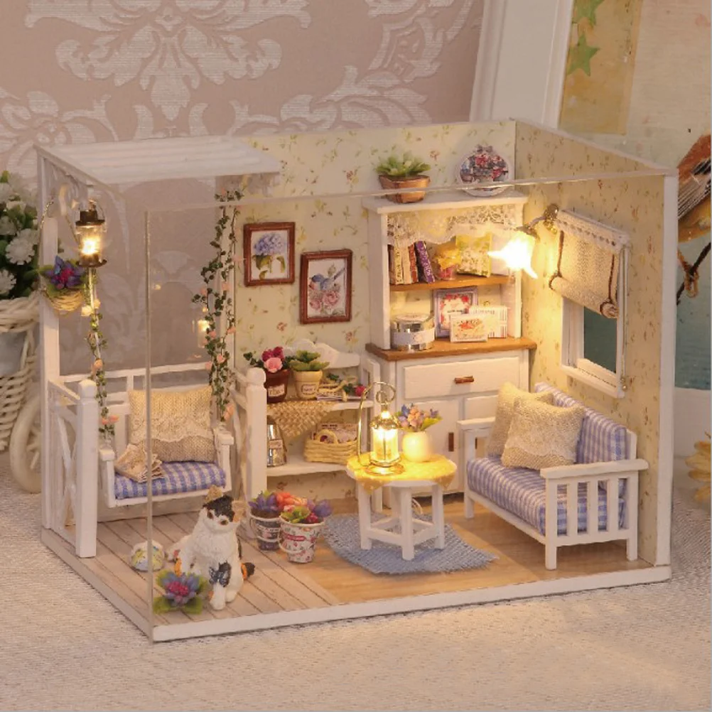 DIY Creative Love Fortress Wooden Assemble Building Model House with LED light Birthday Christmas Gift