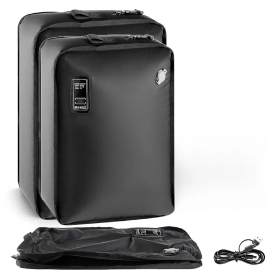 Travel Vacuum Bag with Built-in Electric Vacuum Pump, Nylon Material, Black, USB-C Powered One-Touch Automatic Vacuum Suction a