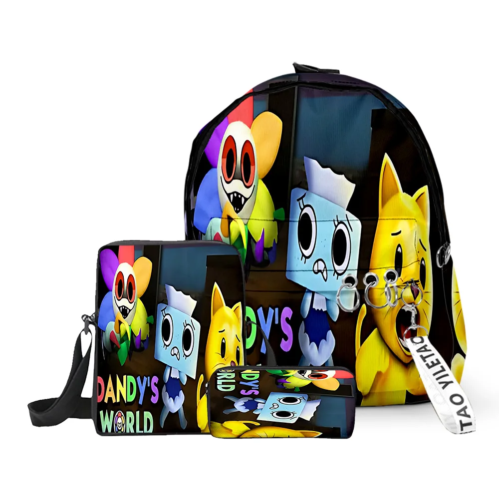 Cartoon Novelty Dandy\'s World 3D Print 3pcs/Set School Bags Keychains Oxford Small Backpack Inclined shoulder bag Pencil Case