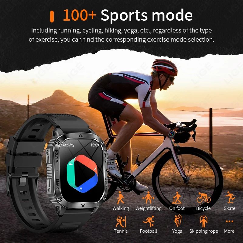 LIGE 新軍事スマートウォッチメンズ懐中電灯 400mAh 健康監視防水屋外スポーツトラッカー Bluetooth 通話スマートウォッチ