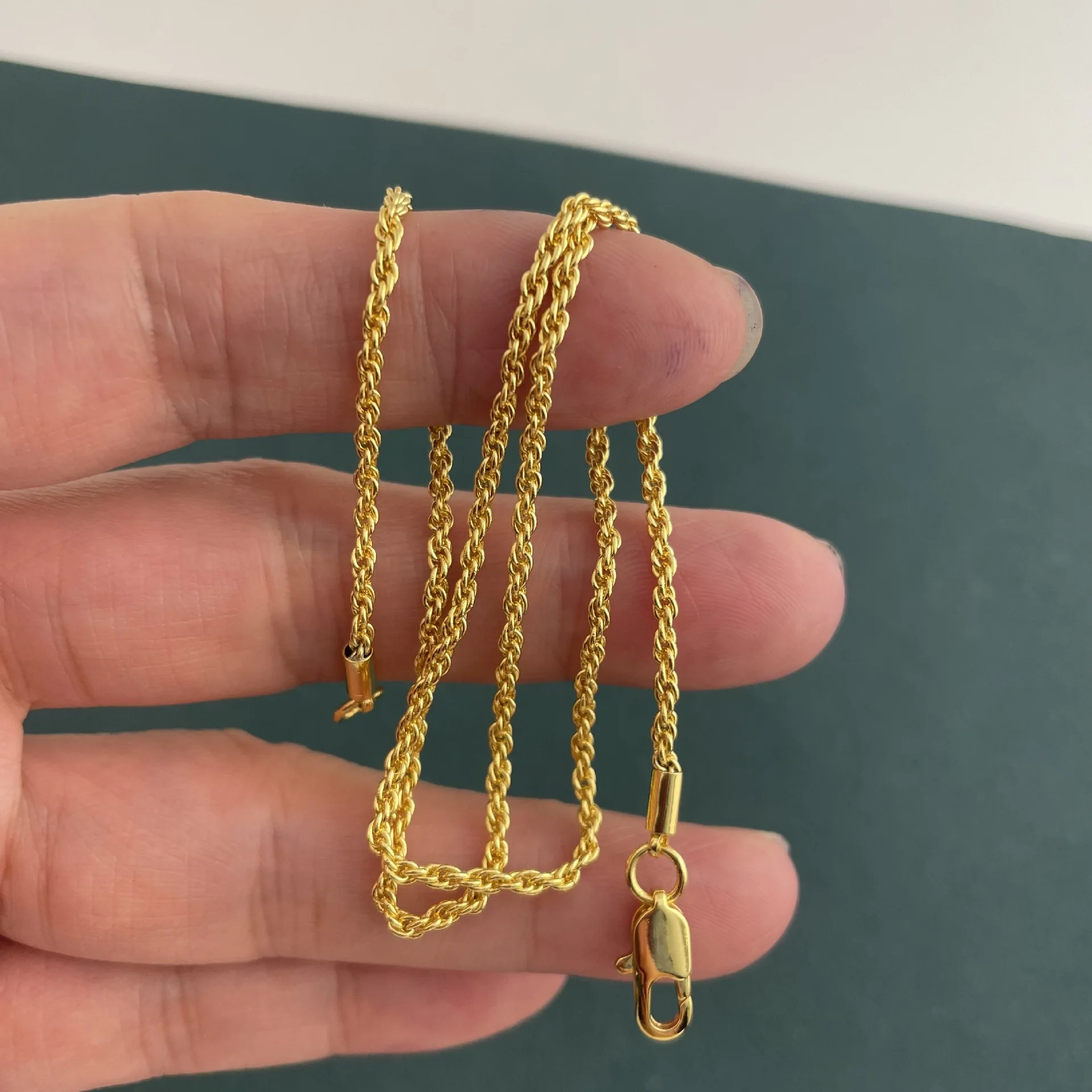 Andara 925 sterling silver plated with 18k gold 2MM twisted rope necklace fashionable and simple jewelry