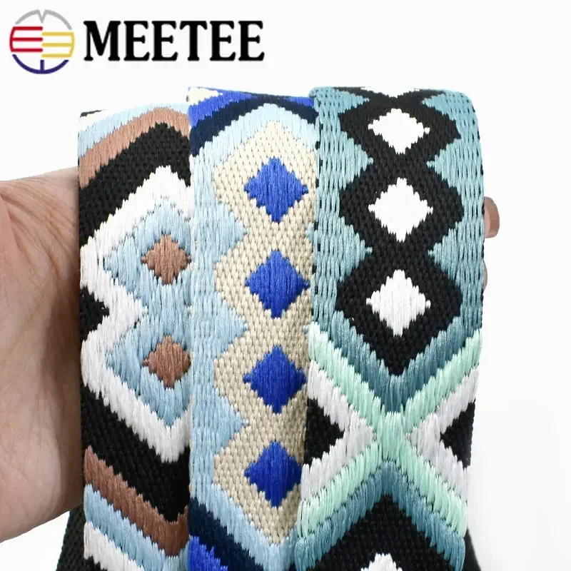 Meetee 2M 50mm 2mm Thick Polyester Jacquard Webbing Bag Strap Belt Woven Pattern Ribbon Band DIY Garment Sewing Webbings Tape