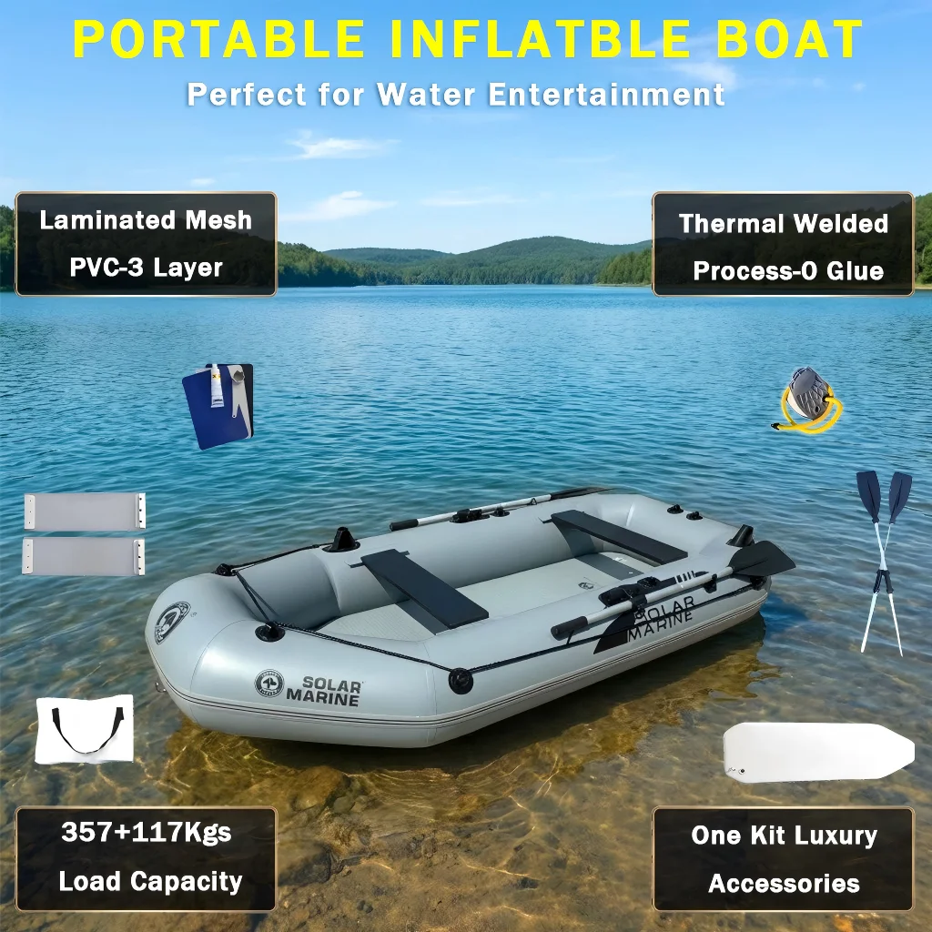 10ft Solar-powered PVC Racing Kayak Portable Rowing Canoe Dinghy Motor Buckle Inflatable Fishing Rubber Boats Foldable Marine