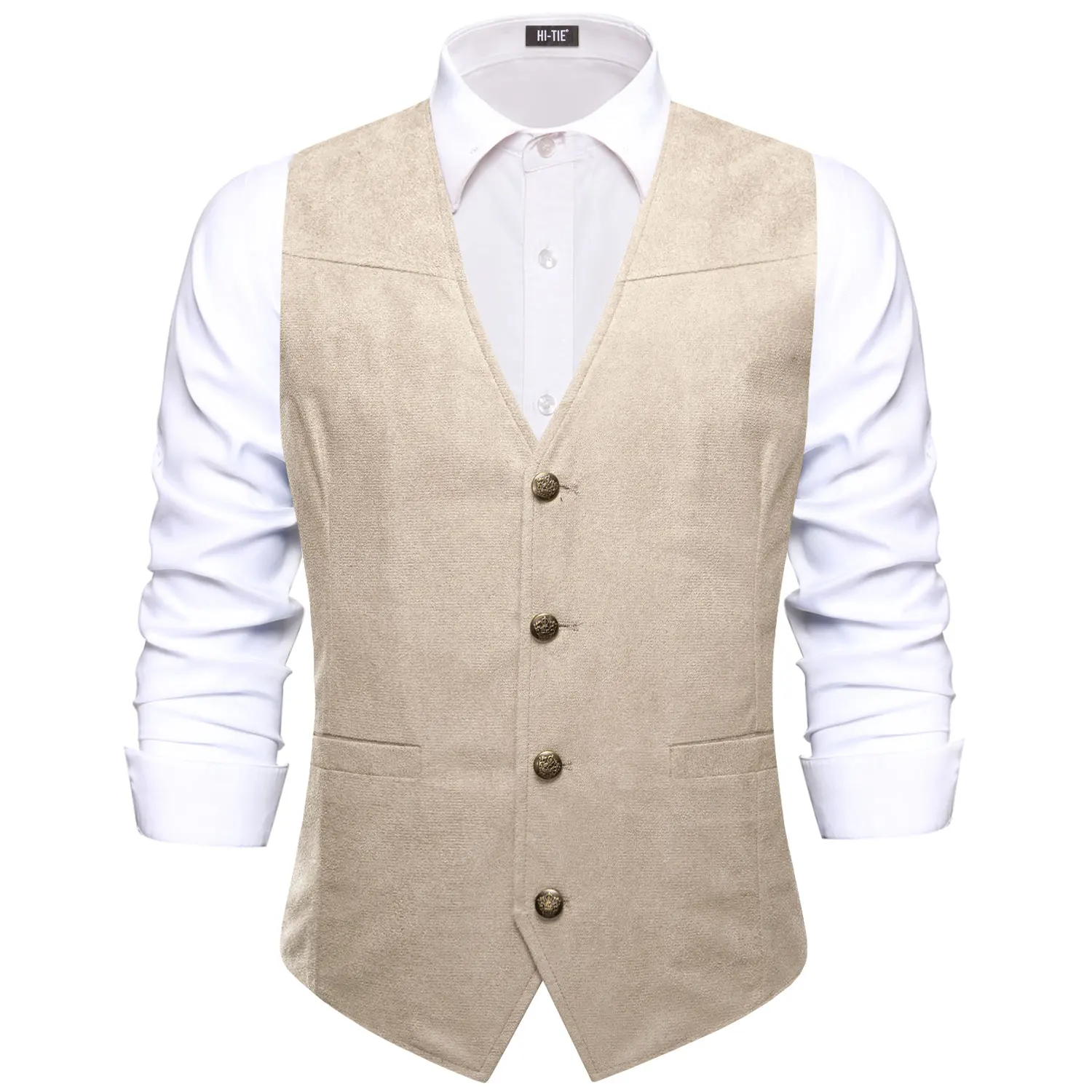 Herren Vintage Anzugweste aus Wildleder in Braun, Schwarz und Grün mit V-Ausschnitt, Einzelstück, Accessoires nicht enthalten, geeignet für Hochzeiten und Abendveranstaltungen. – Detail 1