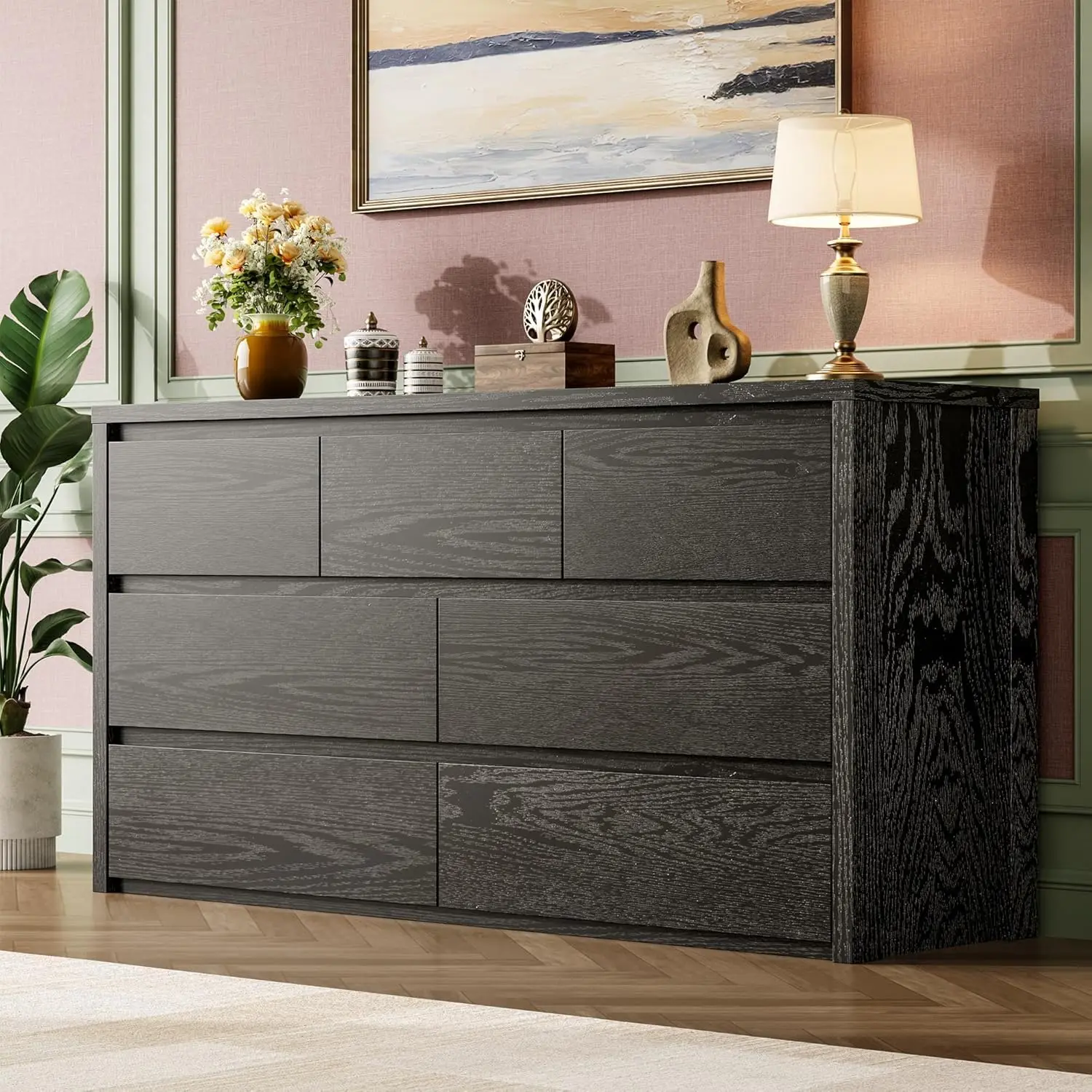 GarveeLife Modern Wide 7 Drawer Dresser for Bedroom - Spacious Wooden Chest of Drawers, Large Storage Organizer for Living Room, Hallway or Entryway - Handle-Free Design GarveeLife