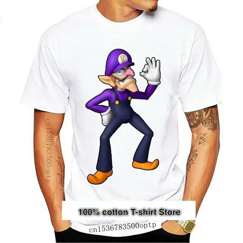 Camiseta de dibujos animados Waluigi para hombre, camisa negra de manga corta a la moda, barata, nueva