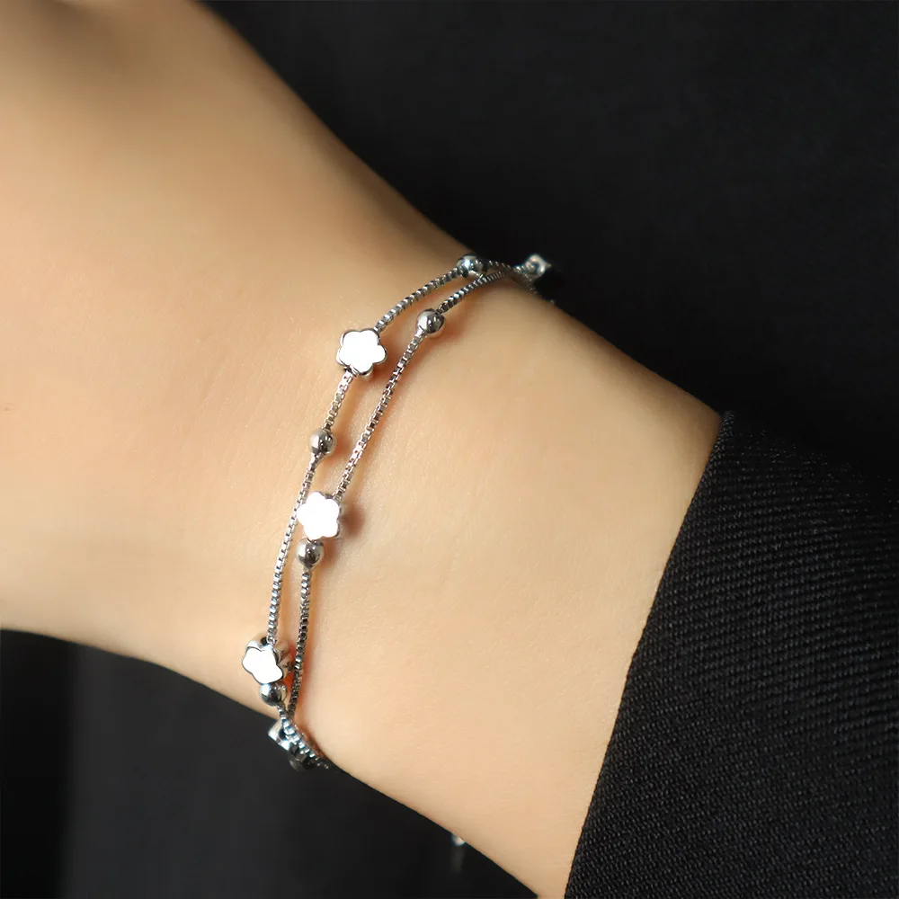 925 Sterling Silver Geometric Flower Double-layer Ball Customized Bracelets for Women Fine Jewelry Minimalist Accessories