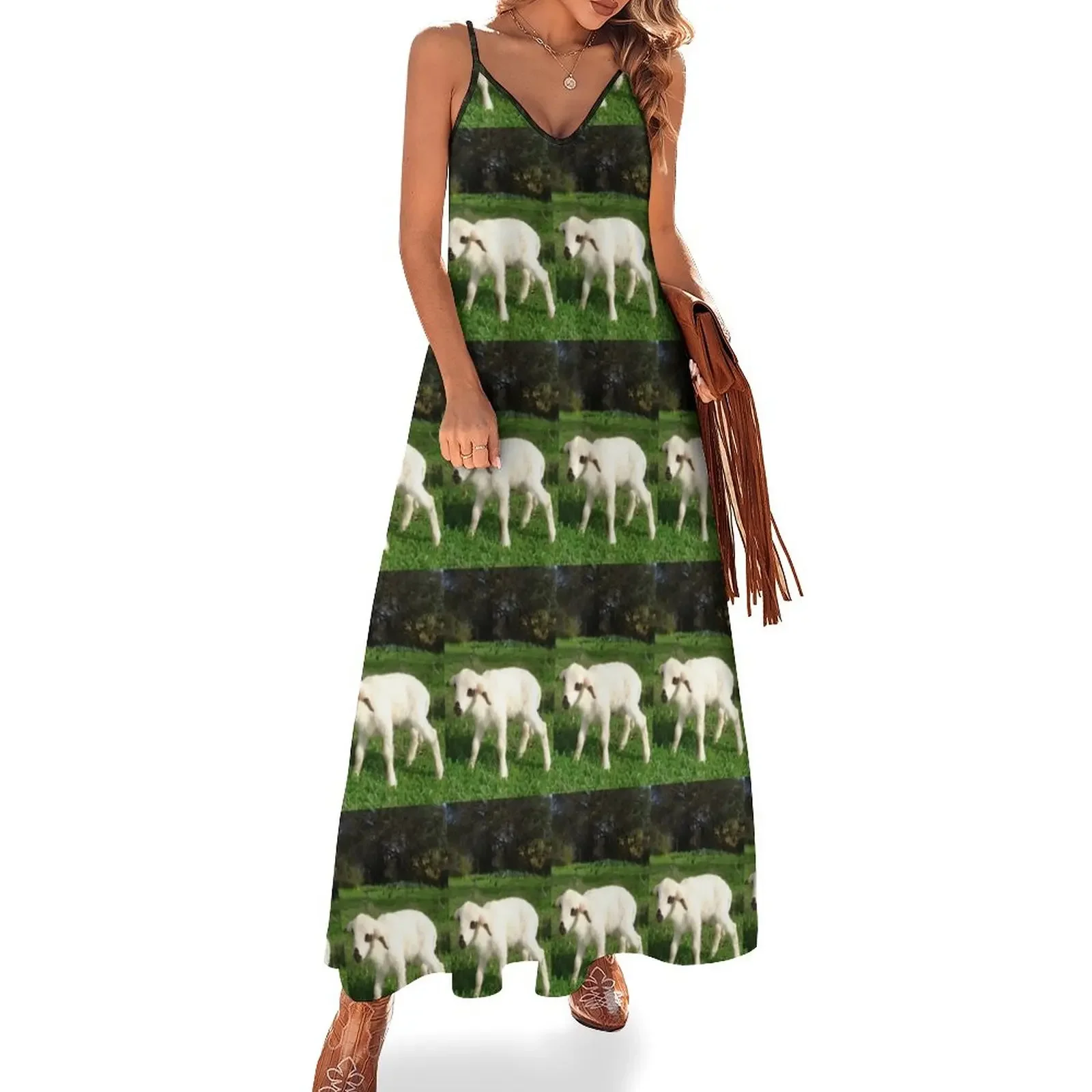 

A Cute Newborn Spring Lamb Photograph Sleeveless Dress dress women summer Dance dresses Dresses gala