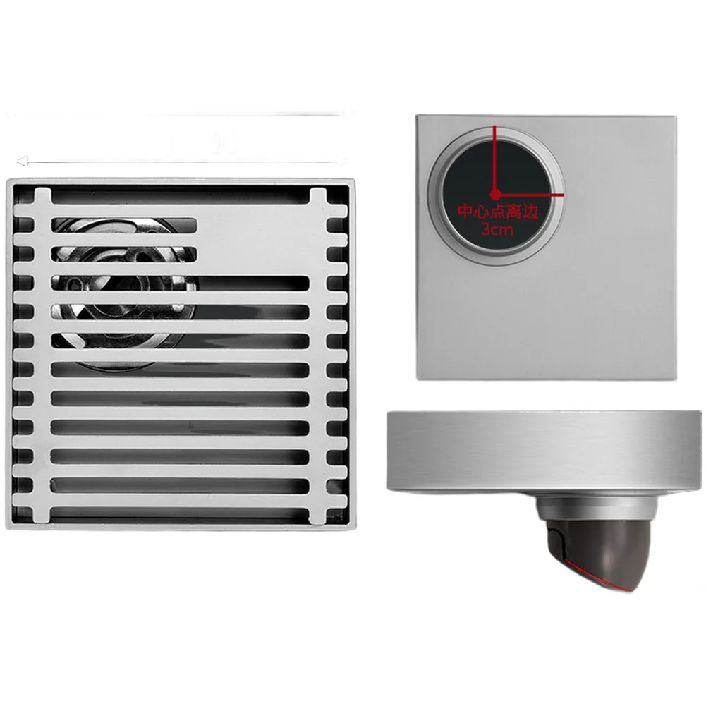 Eccentric Floor Drain 304 Stainless Steel Gravity Seal High Capacity Drainage for 40mm 50mm 75mm Pipes 10x10cm