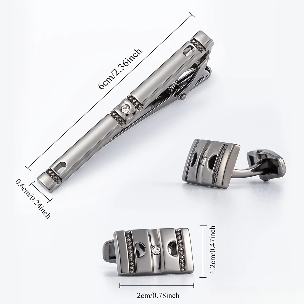 Gentlemanly Black Alloy Cufflinks with White Rhinestone Inlay Exquisite Collar Clip and Cufflink Set Suit Coat Accessory
