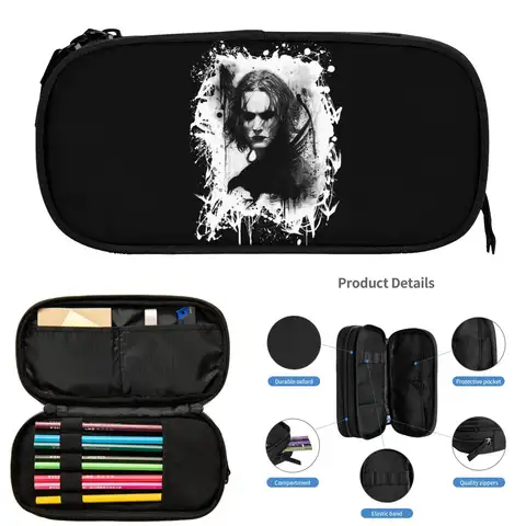 Eric Draven The Crow Pencil Cases for Students School Pen Box Pencil Bag Big Capacity Pencil Pouch Pen Holder