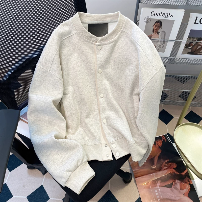 

American Retro Simple Women Solid Coat Casual Streetwear Versatile Single Breasted Baseball Jackets New Loose Female Outerwear