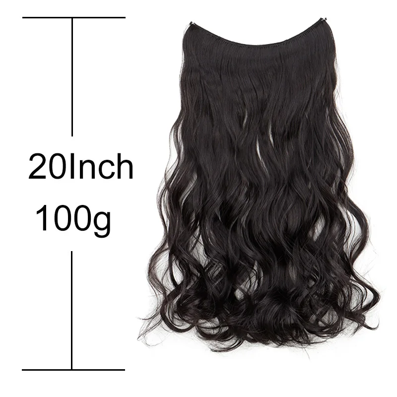 20-calowe syntetyczne doczepy do włosów w jednym kawałku, bez klipsów, niewidoczna linka wędkarska, długie kręcone fale, odporne na ciepło treski dla kobiet.