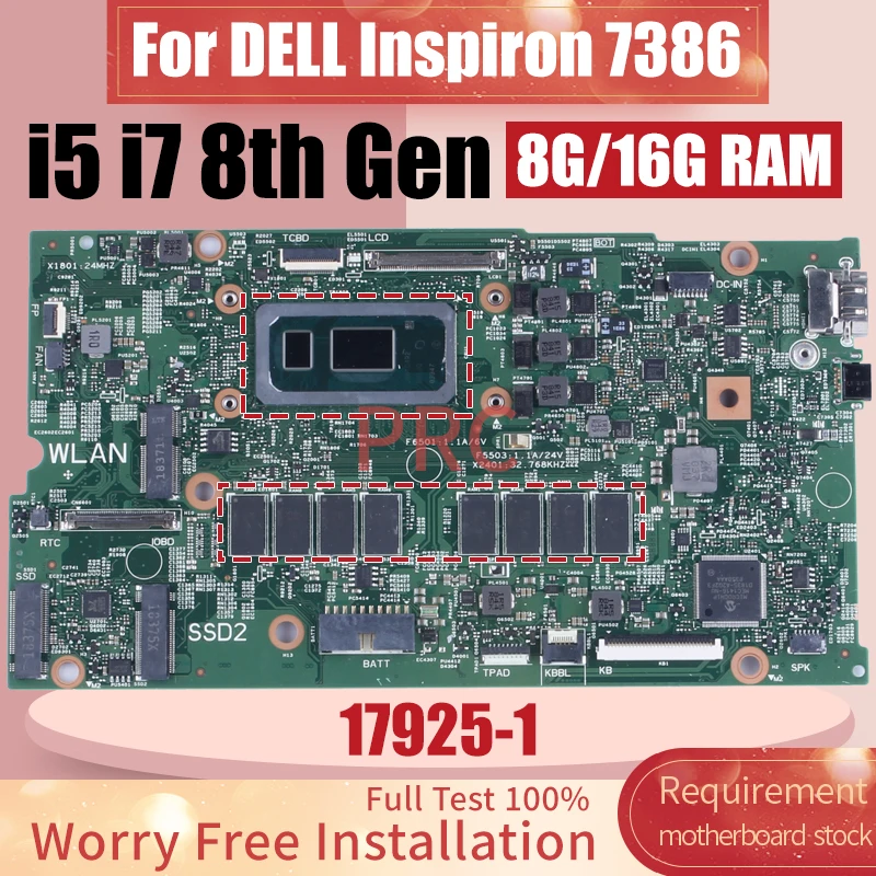 

For DELL Inspiron 7386 Laptop Motherboard 17925-1 i5-8265U 8G i7-8565U 16G 02CF17 0V86CW 0NDK8H Notebook Mainboard