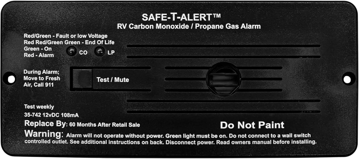 

Двойной датчик угарного газа (CO) и пропана (LP) для автодомов - встраиваемый, черный, простая установка, питание 12В