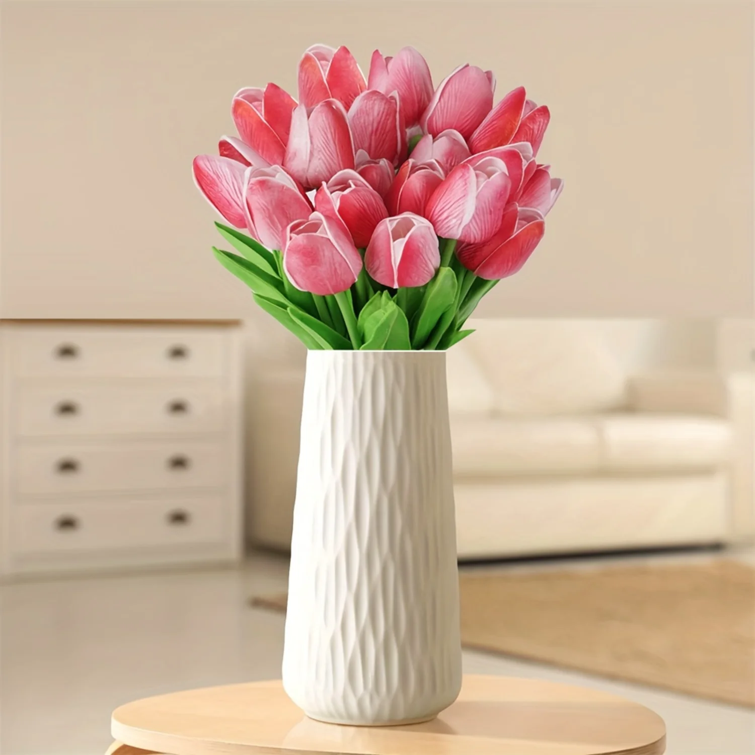 20pcs Coral Tulips Artificial Flowers, Real Touch Fake Tulips Fake Flowers For Decoration, Faux Tulips Faux Flowers Bulk Artific