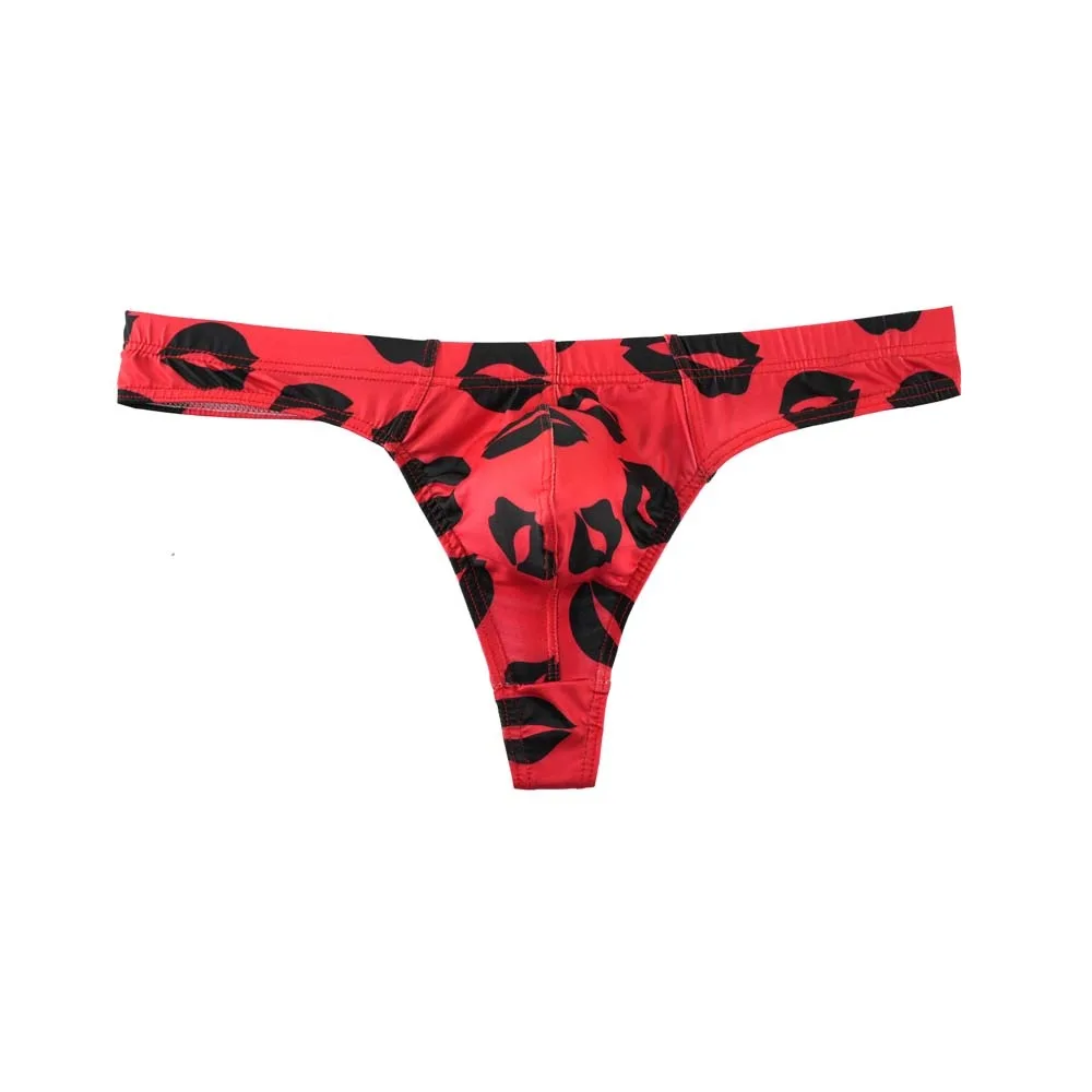 

Breathable Ice Silk Men Lip Pattern Thongs Low Waisted with Mouth Print Male Briefs Red Lip T-back Men's Panties Summer