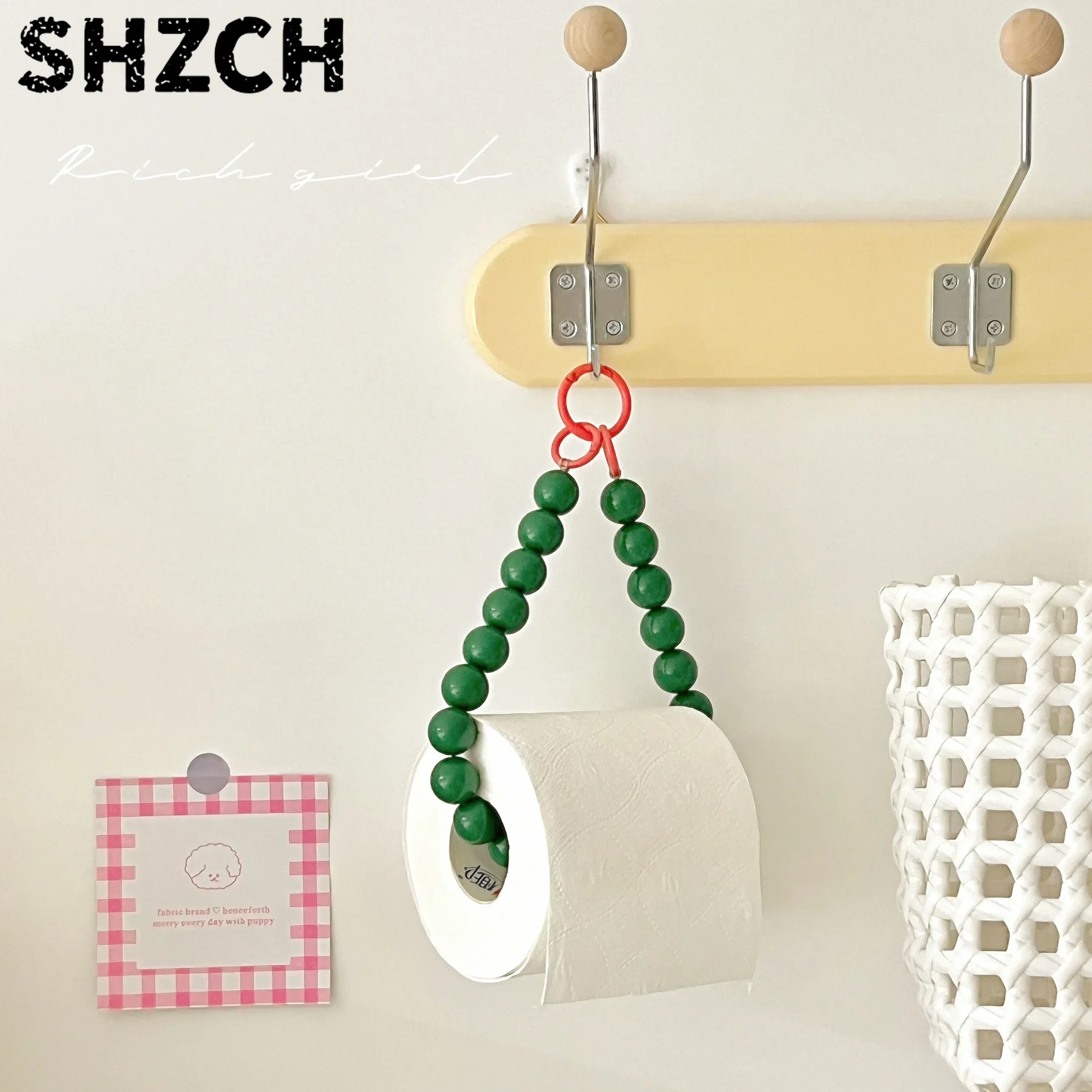 Ins Wind Dopamine Roll Paper Holder,Bedroom Wall-hanging Tissue Box,Free Punch Bathroom Storage Rack Toilet Paper Holder