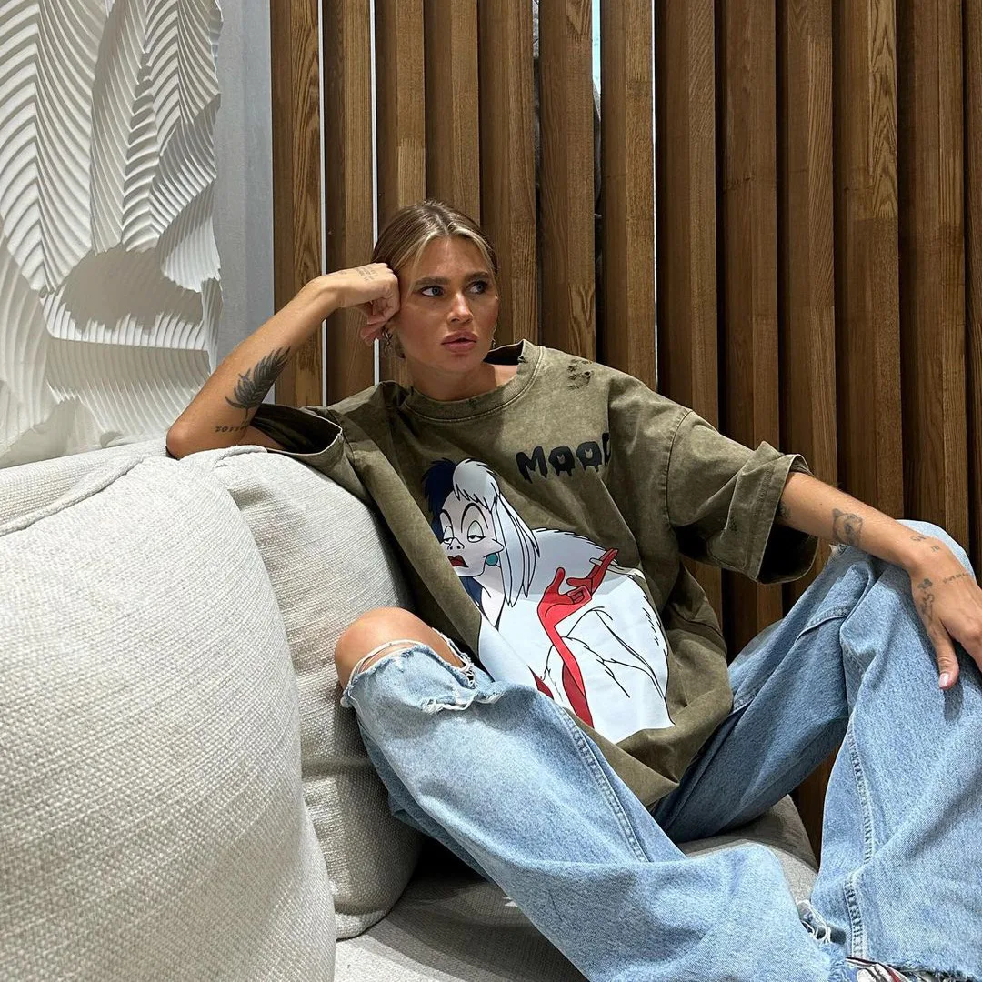 Women‘s Comics Print Short Sleeve T-Shirt, Casual Tops, Loose Style 2025, Long Tees Woman Summer